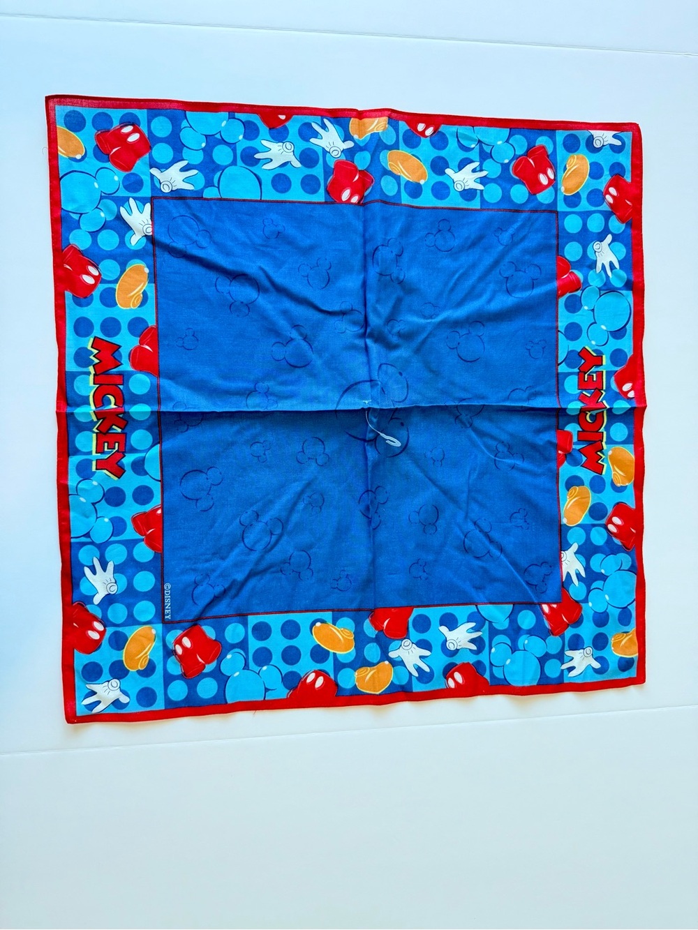 Vintage Disney Mickey Mouse Bandana 20x20 Blue Red Y2K Cotton Scarf